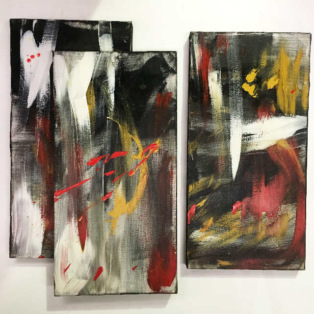 ARTWORK, Canvas - Abstract Red Mustard Black & White - 75 x 38cm (Each)